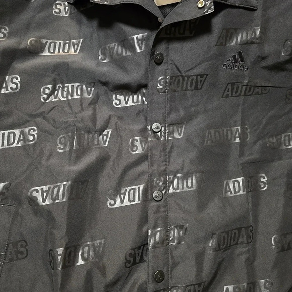 ADIDAS BLACK EMBOSSED WOVEN COACHES JACKET SHIRT LIGHTWEIGHT ALL OVER s… - Picture 5 of 11